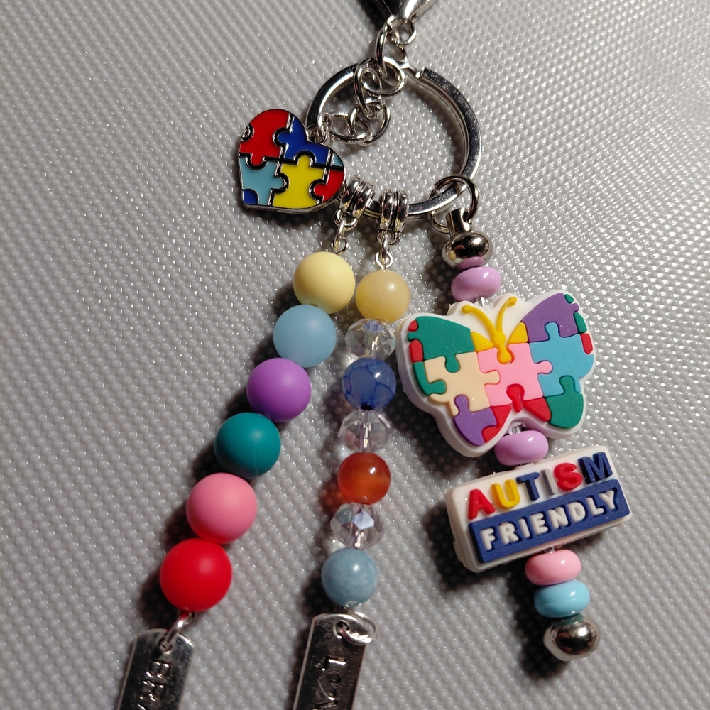 Autism Friendly Butterfly Puzzle Keychain Bag Charm Love Brave